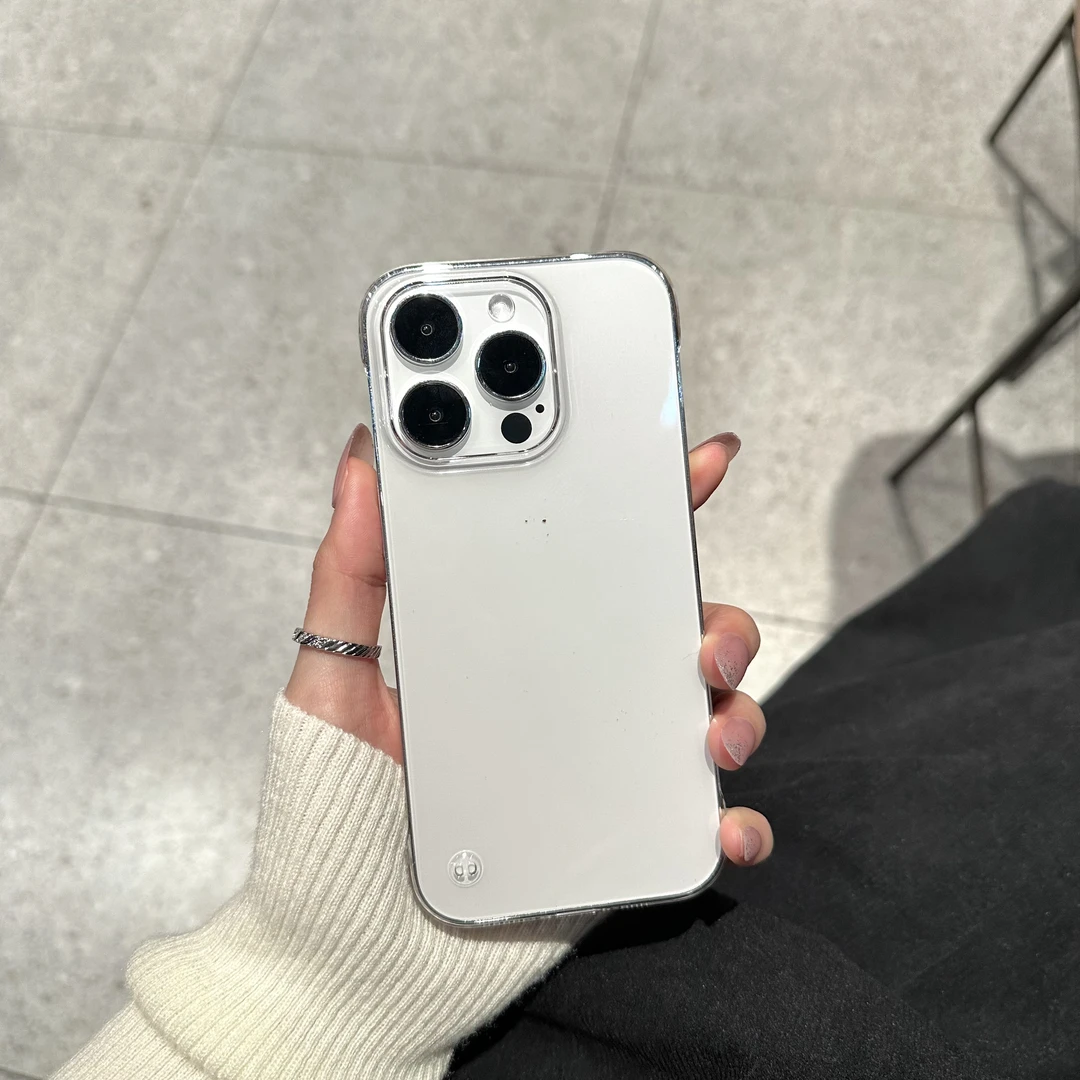 苹果15Promax无边框超薄透明手机壳iPhone14plus半包13硬壳大孔xs