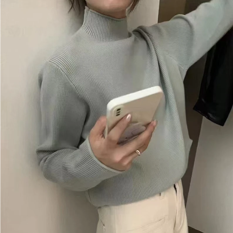 冬季新款打底毛衣外套纯色毛衫长袖网红时尚百搭修身半高领秋冬