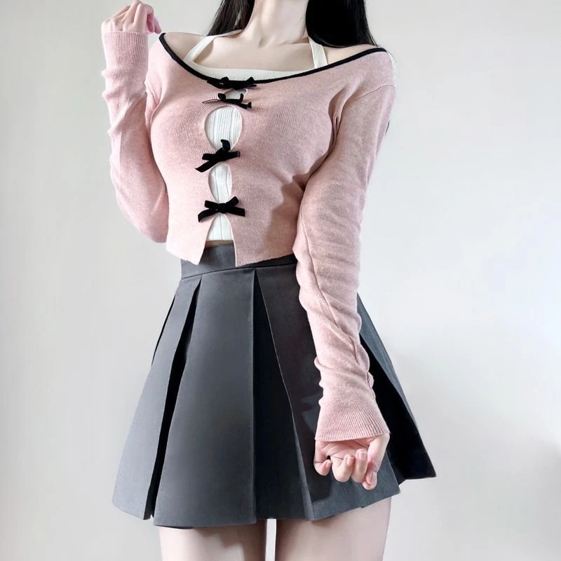 【针织外套】女装新JK性感辣妹收腰法式小香风短款针织外套上衣