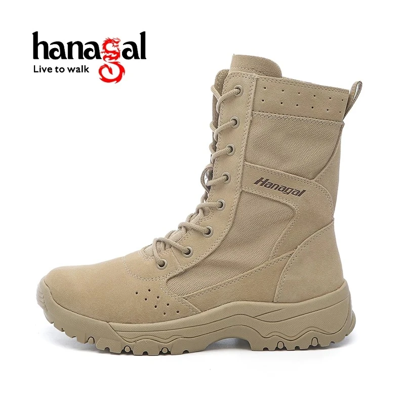 悍戈户外高帮沙漠靴战术靴高帮男女马丁靴拉链款33302