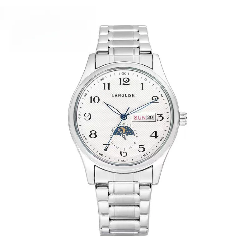 【专柜直发】男士经典月相商务白面夜光蓝针镂空男款潮流腕表LL005