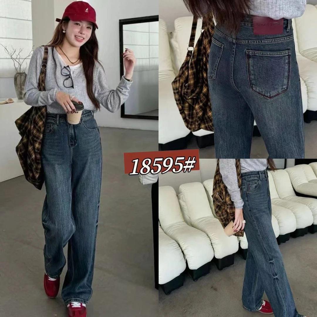 高腰显瘦设计感小众美式复古阔腿裤2023秋季新款显高直筒牛仔裤潮