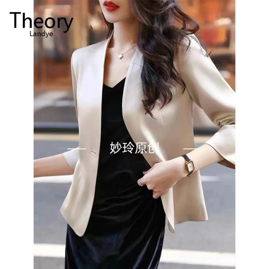 【长袖单件上衣】秋季新款缎面外套薄款小西装显瘦气质修身小西服