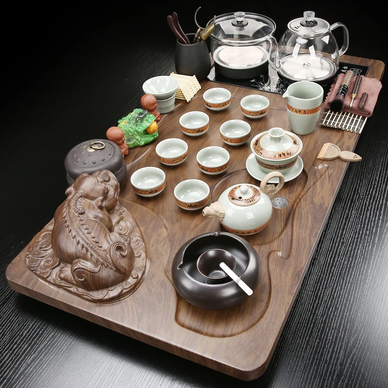 茶具套装家用办公室整套全自动一体烧水壶功夫泡茶台茶盘桌面专用