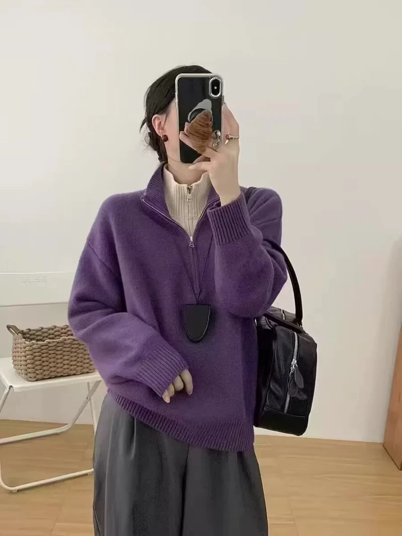 韩范儿双层立领休闲 针织衫0445