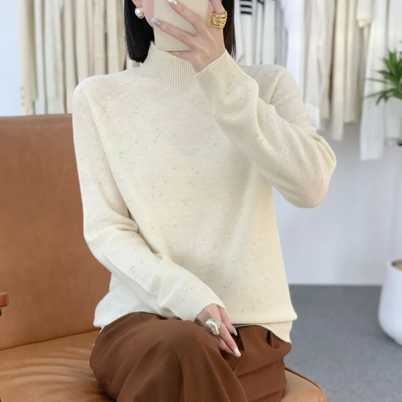 星空金豆 百搭时尚半高领软糯一线套头上衣0456