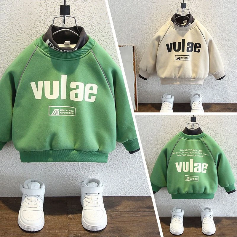 巴拉拉吧男童高领卫衣秋冬装加绒加厚中小童冬款儿童韩版潮女宝宝