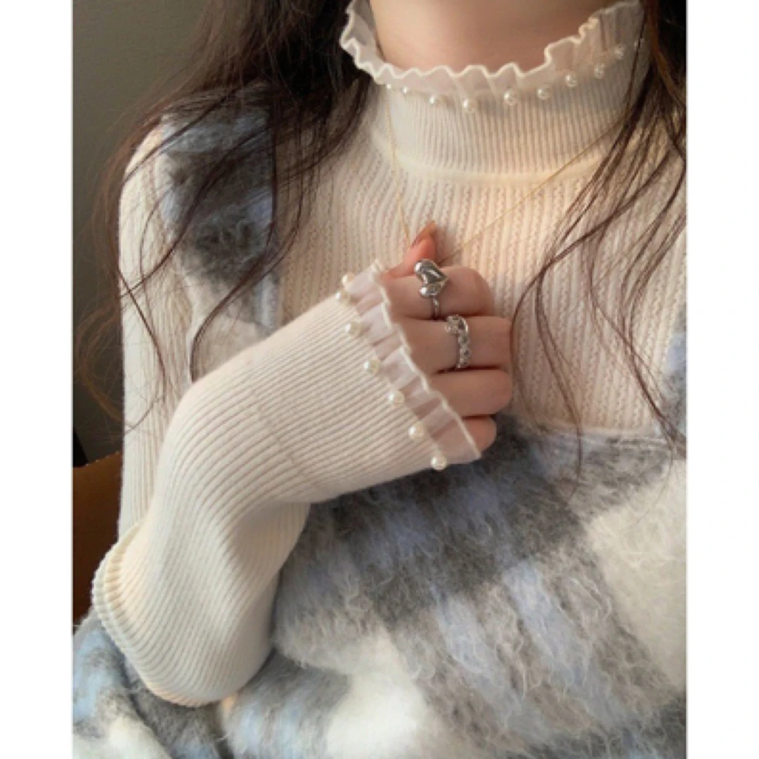 蕾丝女纯色套头高领毛冬季秋冬女装半高领长袖毛针织衫