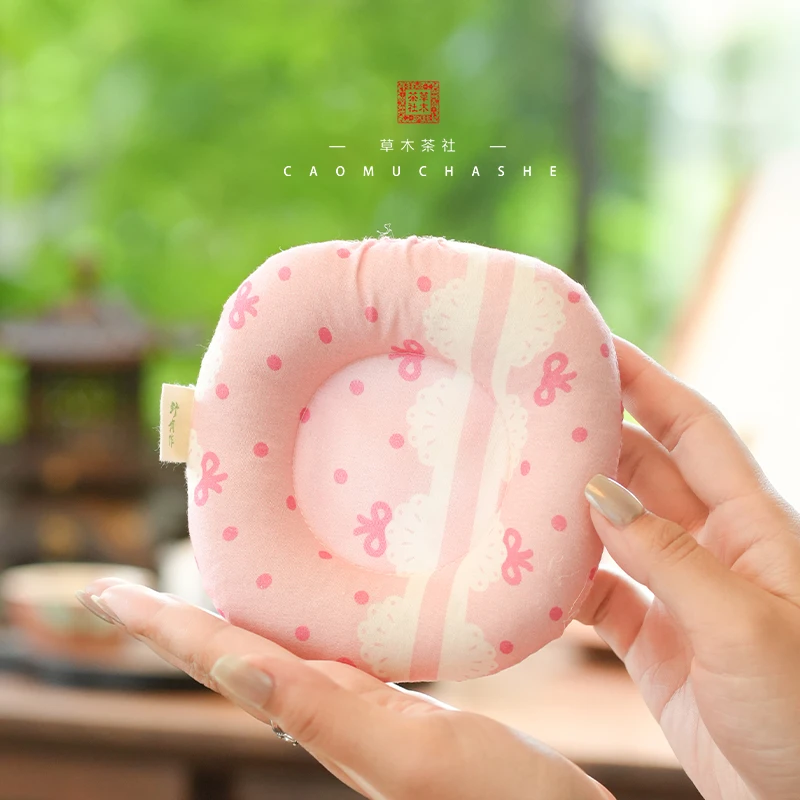 草木茶社 甜甜圈杯垫 家用中式手工双面杯拖 茶宠窝 蝴蝶结款