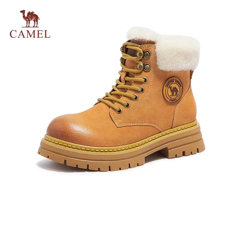 【山系加毛加厚】骆驼马丁靴女鞋冬季新款工装靴户外大黄靴保暖加毛