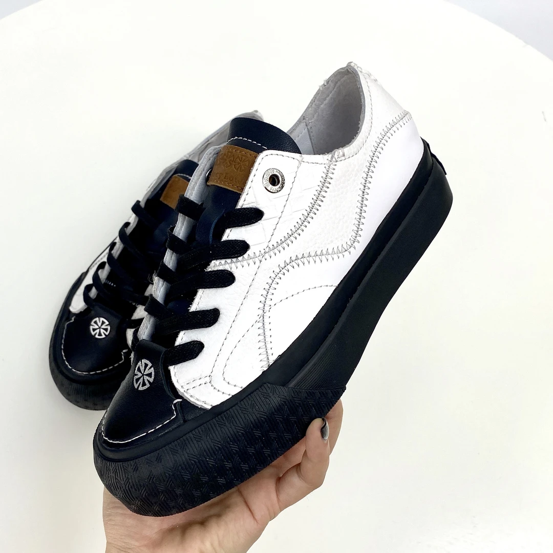 飓风轮原创设计头层牛皮拼接猪皮里休闲鞋硫化鞋滑板鞋增高鞋