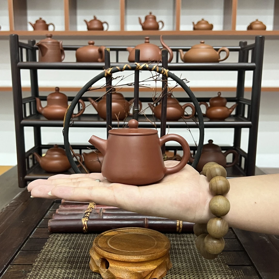 潮州手拉壶紫砂朱泥大红袍高石瓢壶120Cc 功夫茶壶 泡茶壶