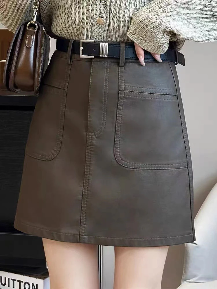 短款皮裙A字半身裙女2024秋冬新款爆款高腰显瘦a字包臀哑光pu裙子