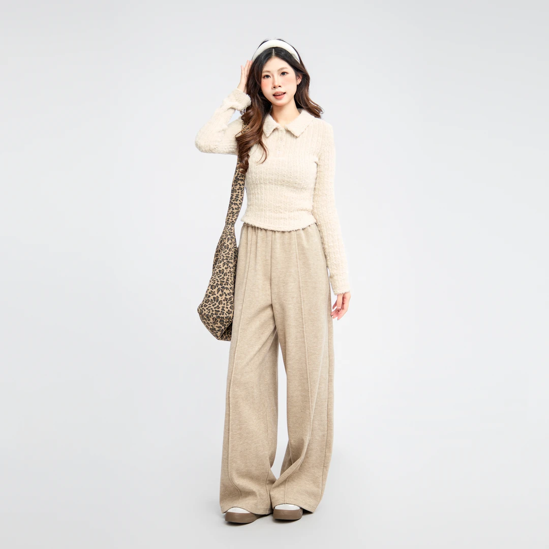 三福 冬季简约翻领优雅时尚休闲上衣长T恤女装495932