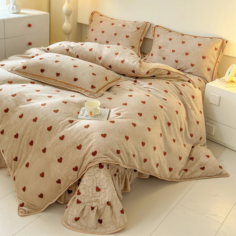 【9-10斤】加厚牛奶绒床盖款四件套夹棉床单冬季双面绒保暖加绒被套
