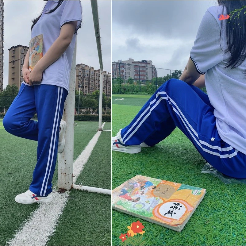 宝蓝色双白条校服裤子两道杠春秋初高中小学生双白三白杠宝蓝校裤