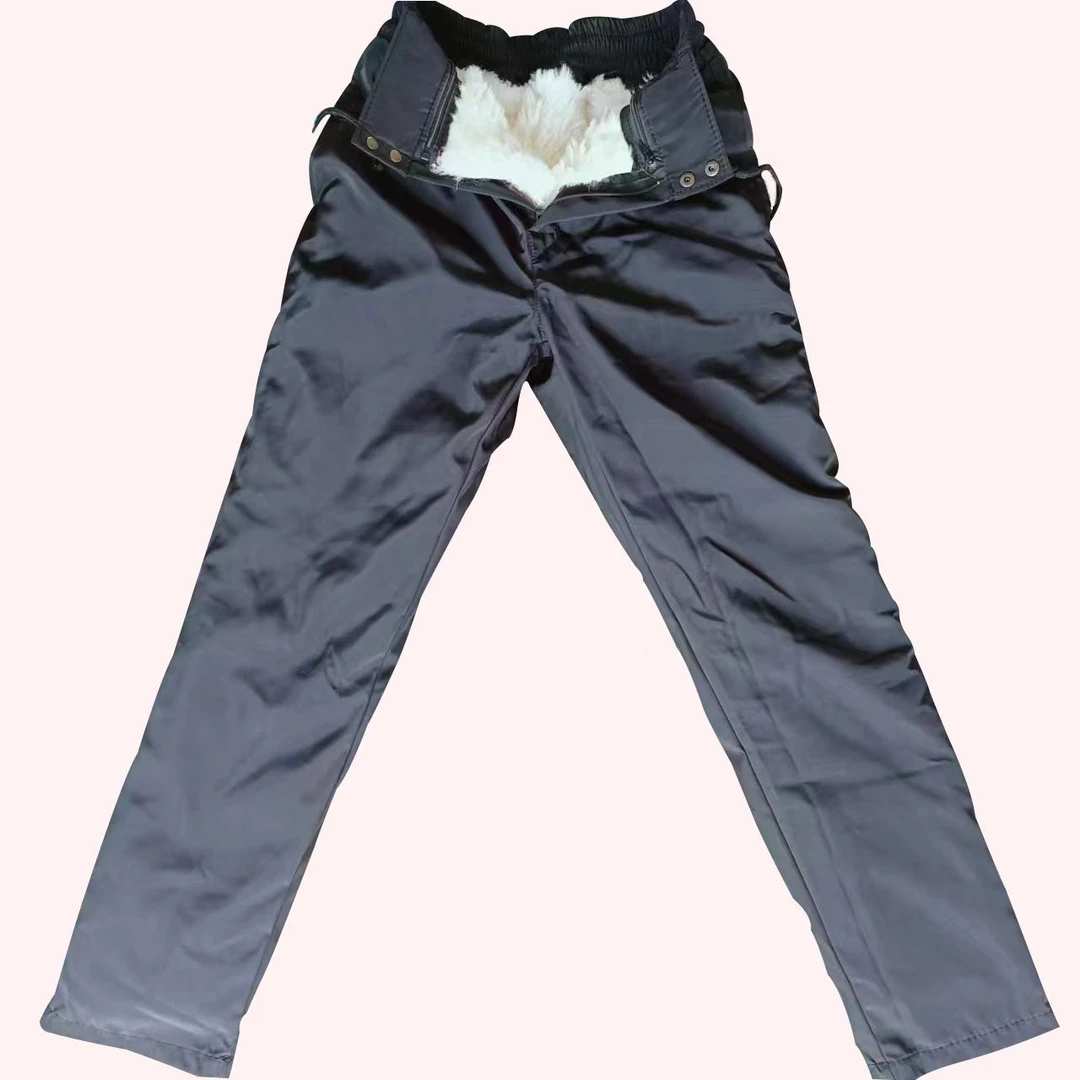 羊毛皮毛一体裤子中老年加绒加厚直筒防水保暖修身户外冬季男士