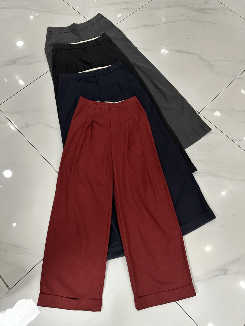 翻边裤脚休闲直筒宽松阔腿春夏款长裤百搭时尚垂感长裤