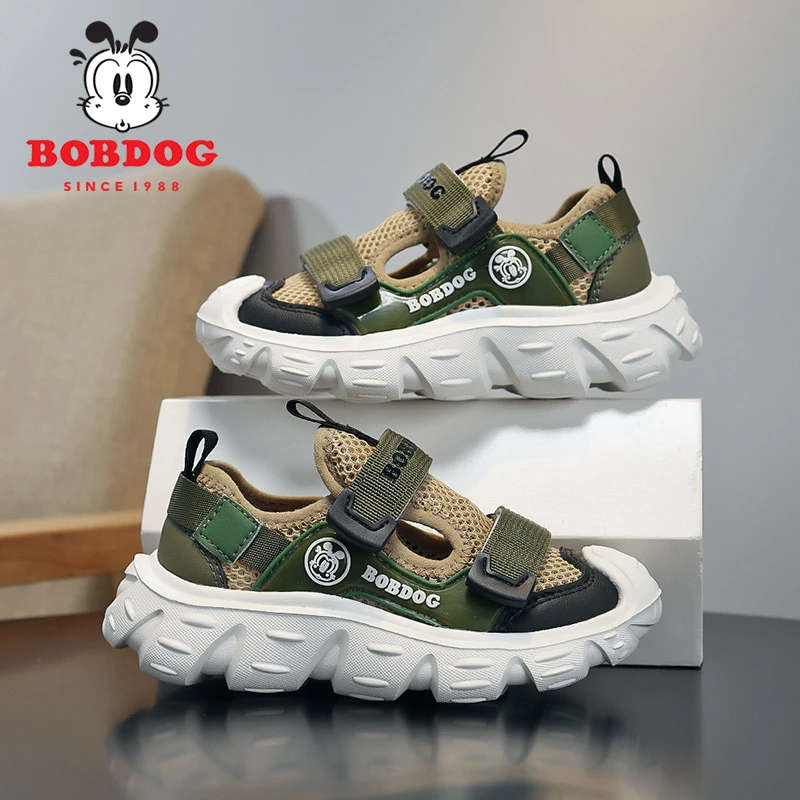 巴布豆男童包头凉鞋2025夏季新款网面透气儿童小学生男孩子沙滩鞋