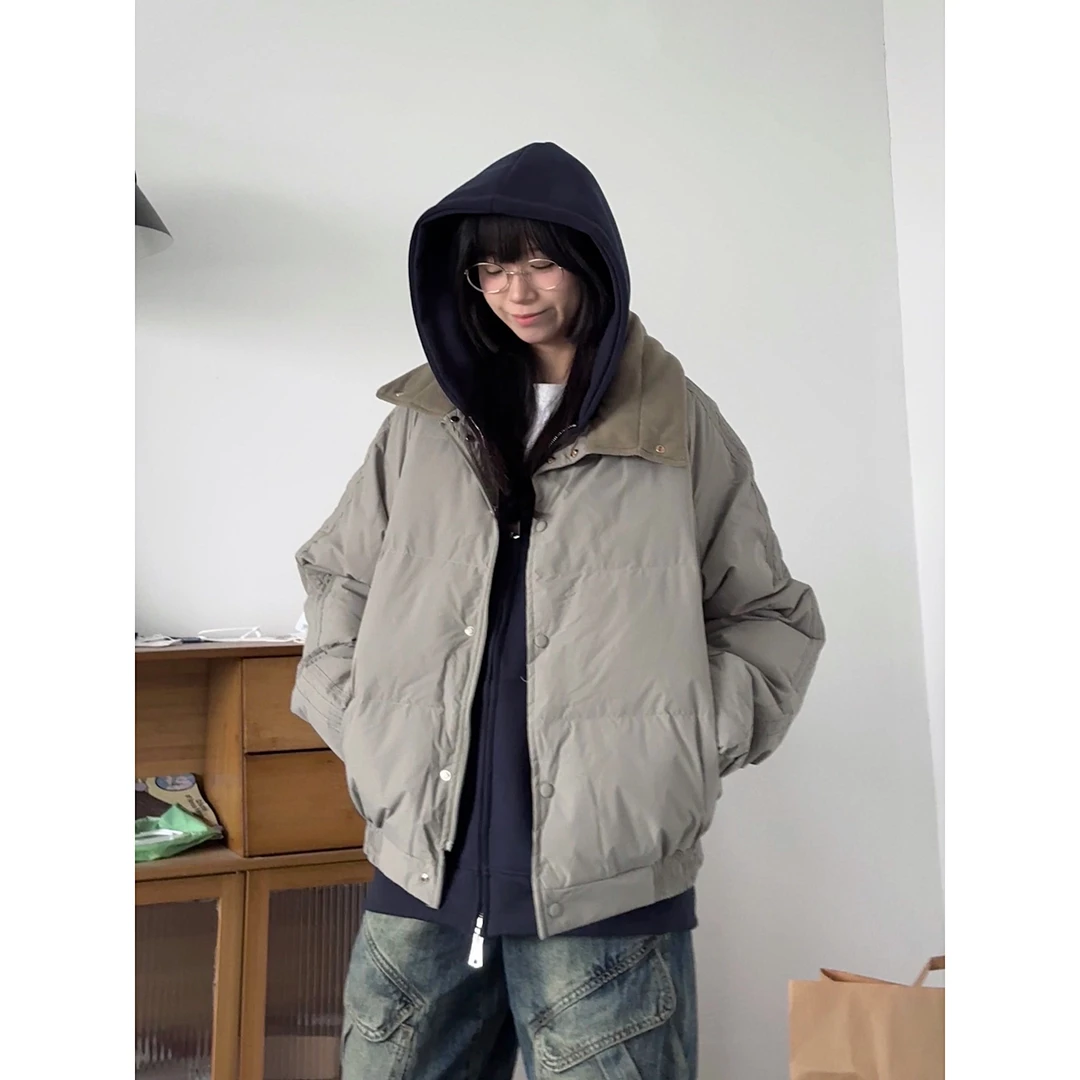 新款冬季90白鸭绒宽松保暖立领羽绒服潮流ins百搭情侣面包服外套