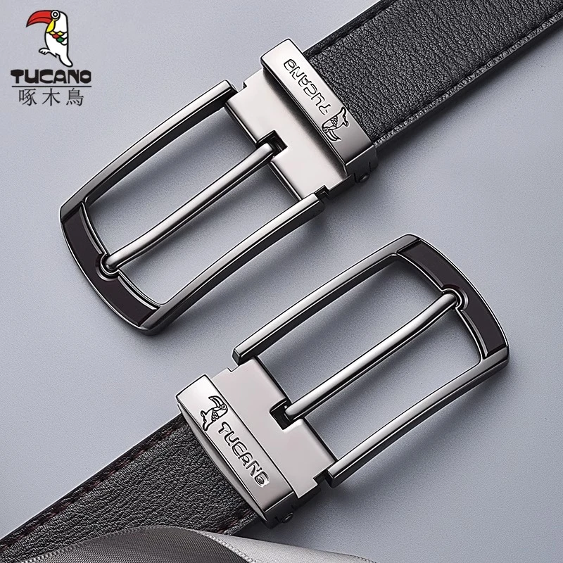 啄木鸟皮带男士2024新款青年百搭牛皮裤带针扣真皮腰带年轻人商务