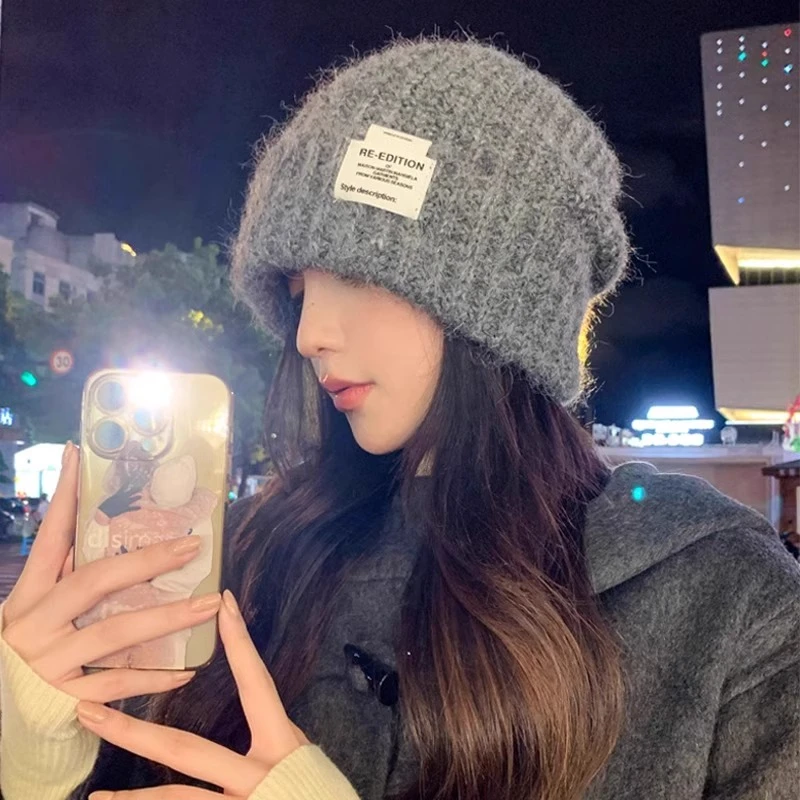 帽子女2024新款显脸小包头冷帽毛线帽冬季宽松韩版百搭护耳针织帽