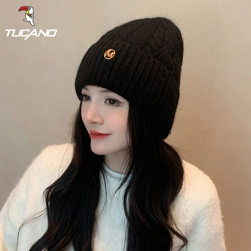 啄木鸟帽子女士冬季毛线帽百搭韩版新款网红潮可爱保暖防风针织帽