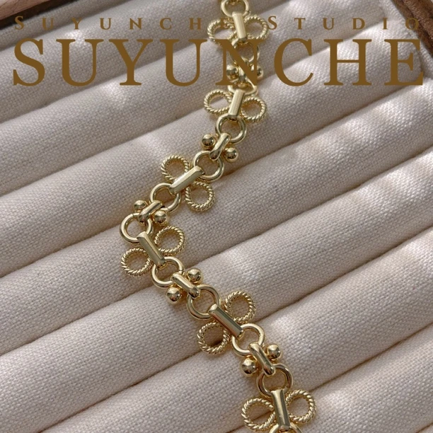铜合金手链 Suyunche2128时尚别致蕾丝浅金色手链