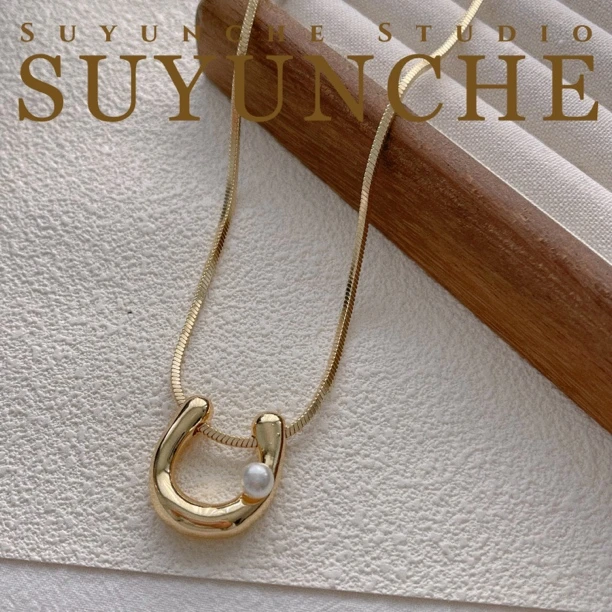 钛钢项链 Suyunche2080别致新款粗链U型吊坠项链