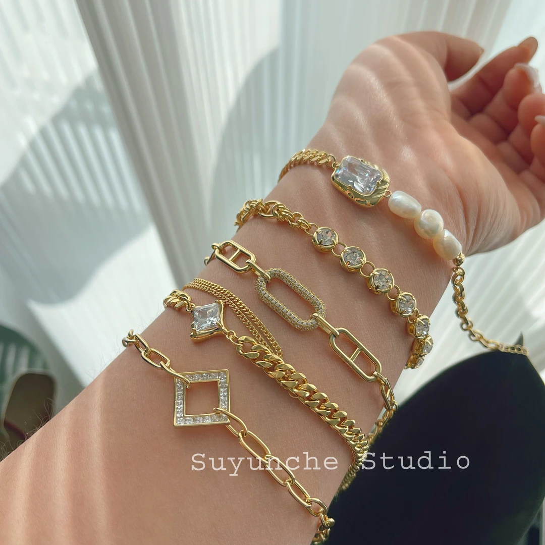钛钢合成锆石手链 Suyunche981欧美个性气质时尚精致手链多款可选