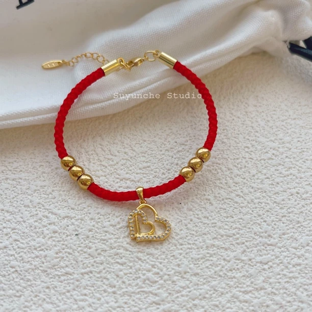 铜合金手链 Suyunche624时尚新款新年小红绳桃心吊坠手链