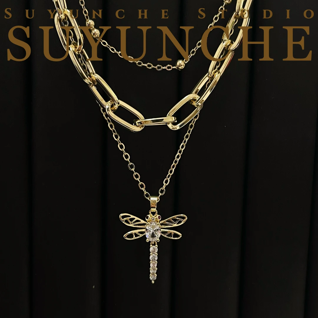 钛钢项链 Suyunche2264时尚多层新款蜻蜓吊坠别致项链