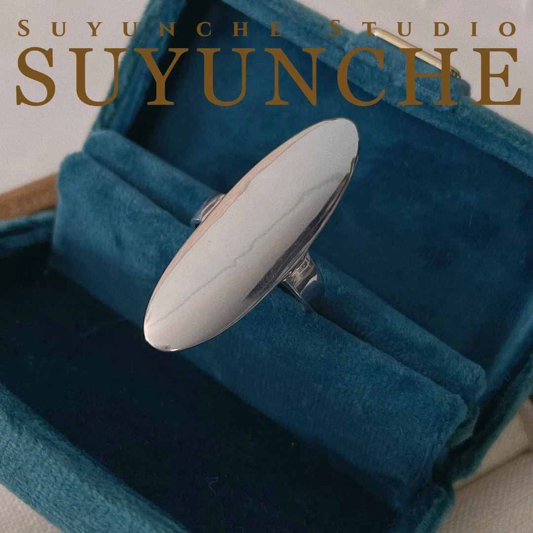 足银戒指 Suyunche Y6足银别致光面尖角椭圆活口戒指