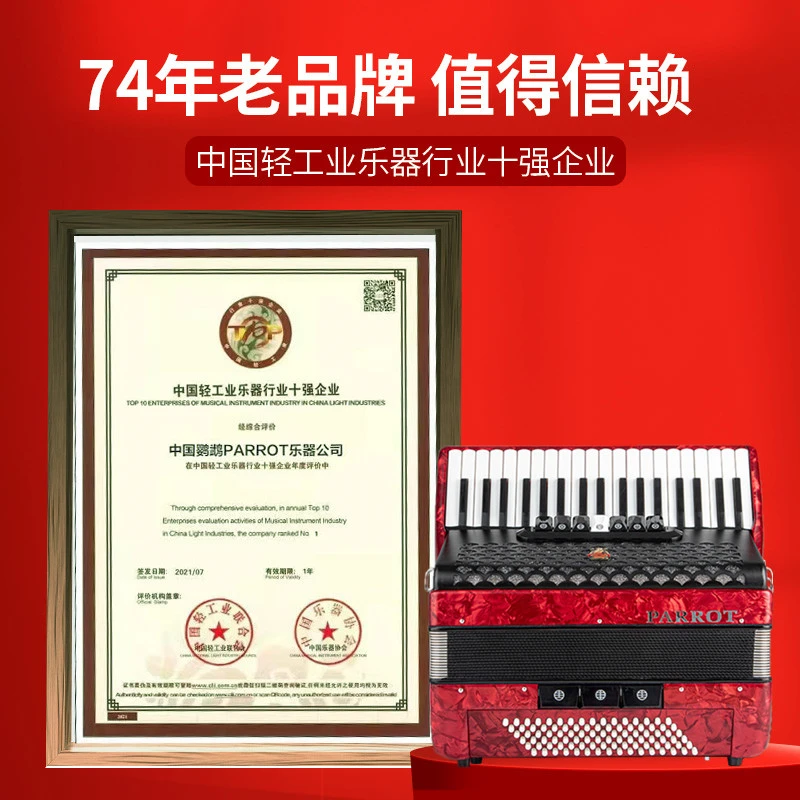 天津鹦鹉手风琴键盘乐器60/96/120贝斯三四排簧初学者意大利簧片