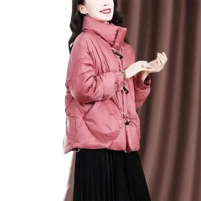 短款羽绒服女20232冬装新款时尚牛角扣宽松复古立领时尚加