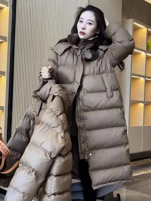火灵鸟羽绒服特大码300斤胖加厚羽绒服女2023秋冬宽松长款连帽羽