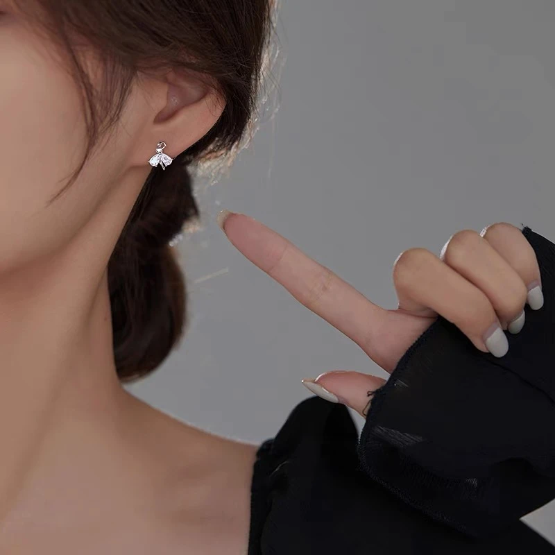 合金合成锆石耳饰 舞动的芭蕾少女银质耳钉气质灵动小巧高级