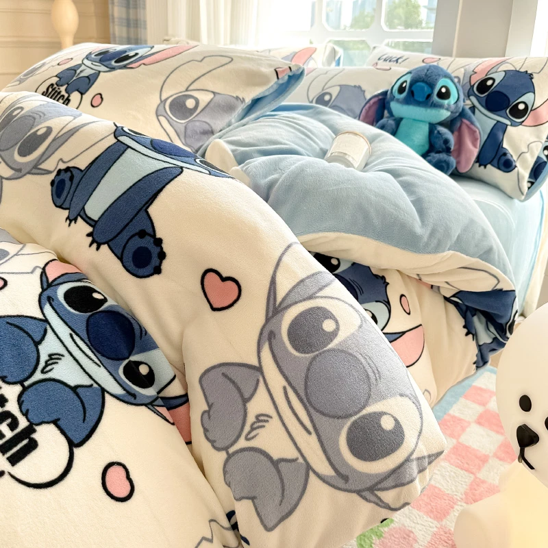 冬季迪士尼牛奶绒四件套双面绒加厚法兰绒床单加绒被套罩学生宿舍
