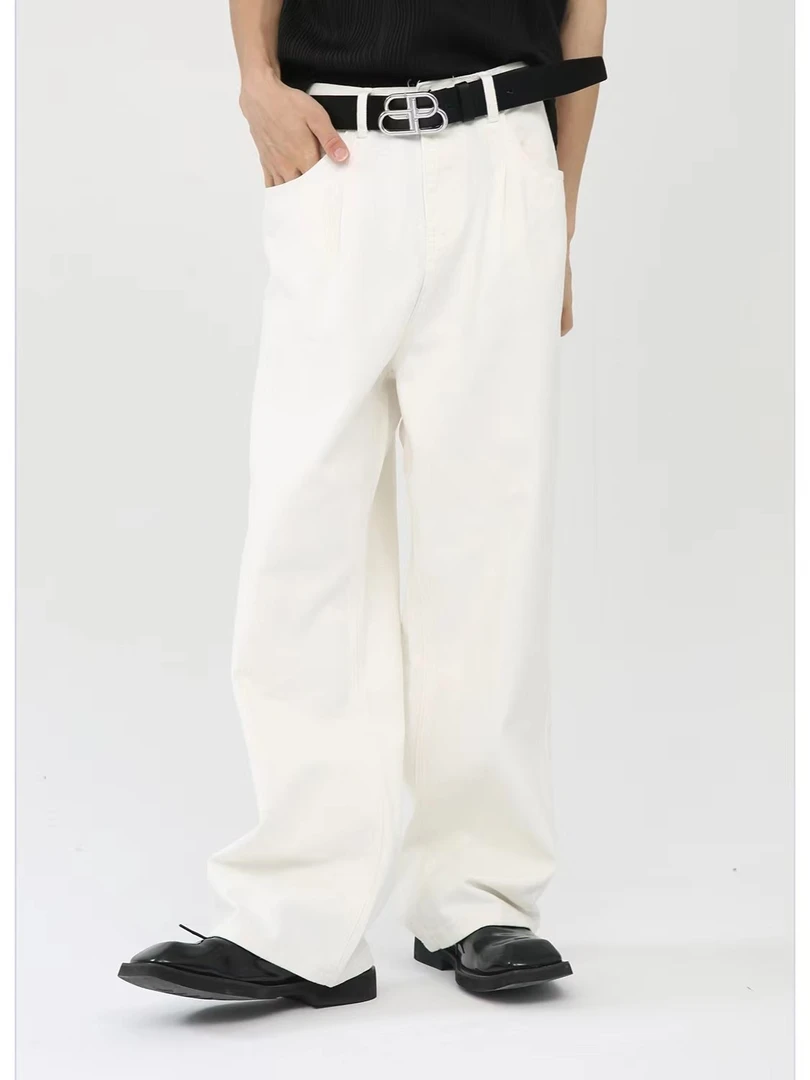 高街牛仔裤直走量款韩版基础纯色宽松阔腿直筒长裤百搭垂感ro蜡裤