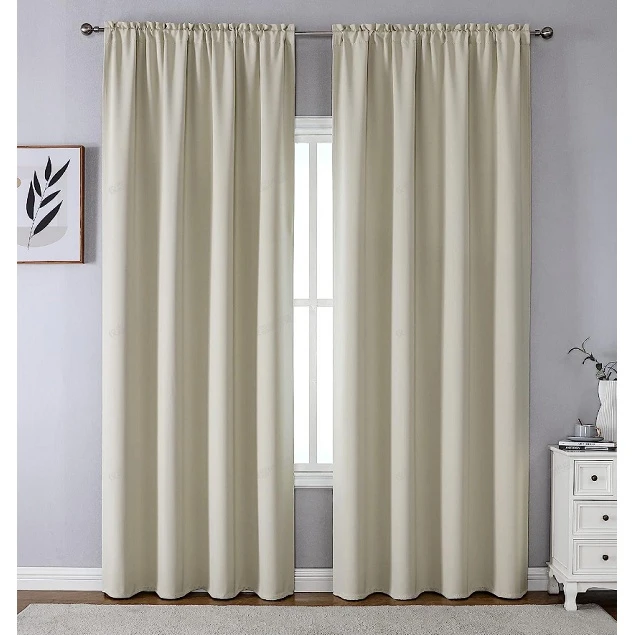 【L8ZS】孔眼遮光窗帘套装 - 米色-  117X137CM-两件装