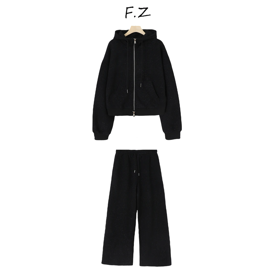 ‘繁星点点’春季网红拉链连帽两件套亮晶晶外套直脚裤套装TZ008