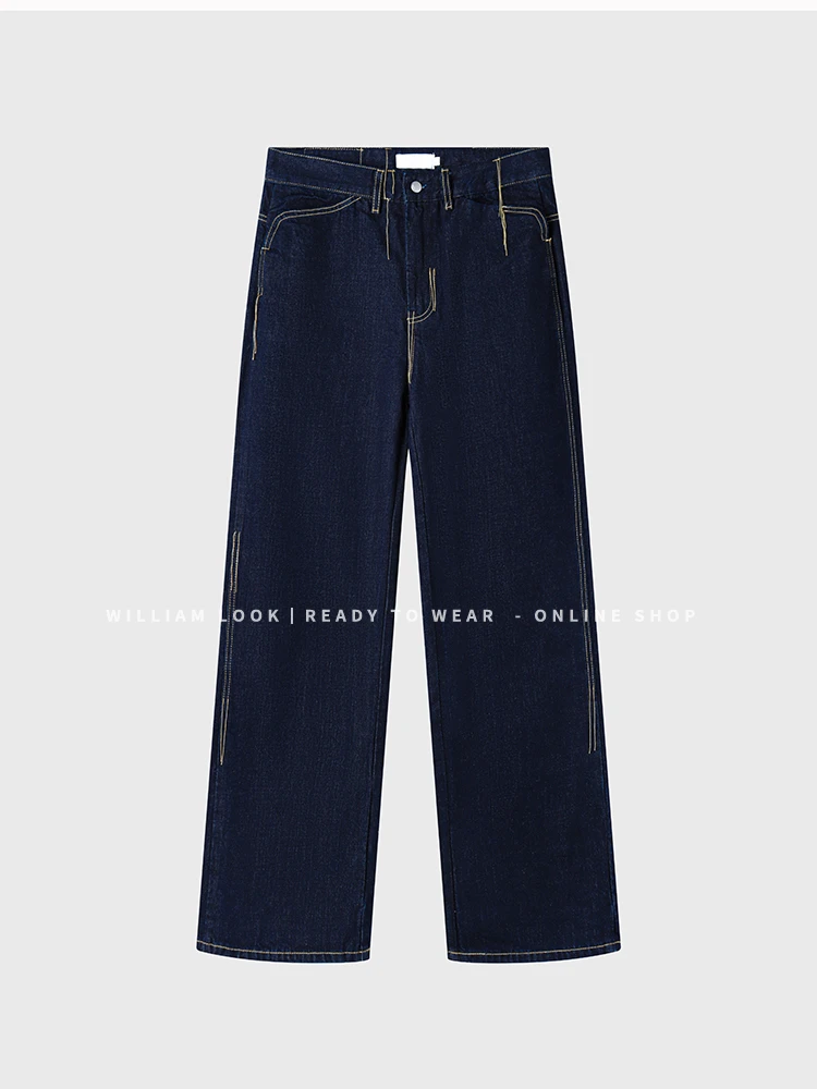 威廉威 男女同款【原色牛】14OZ 未完成流苏线头原色牛仔裤E812