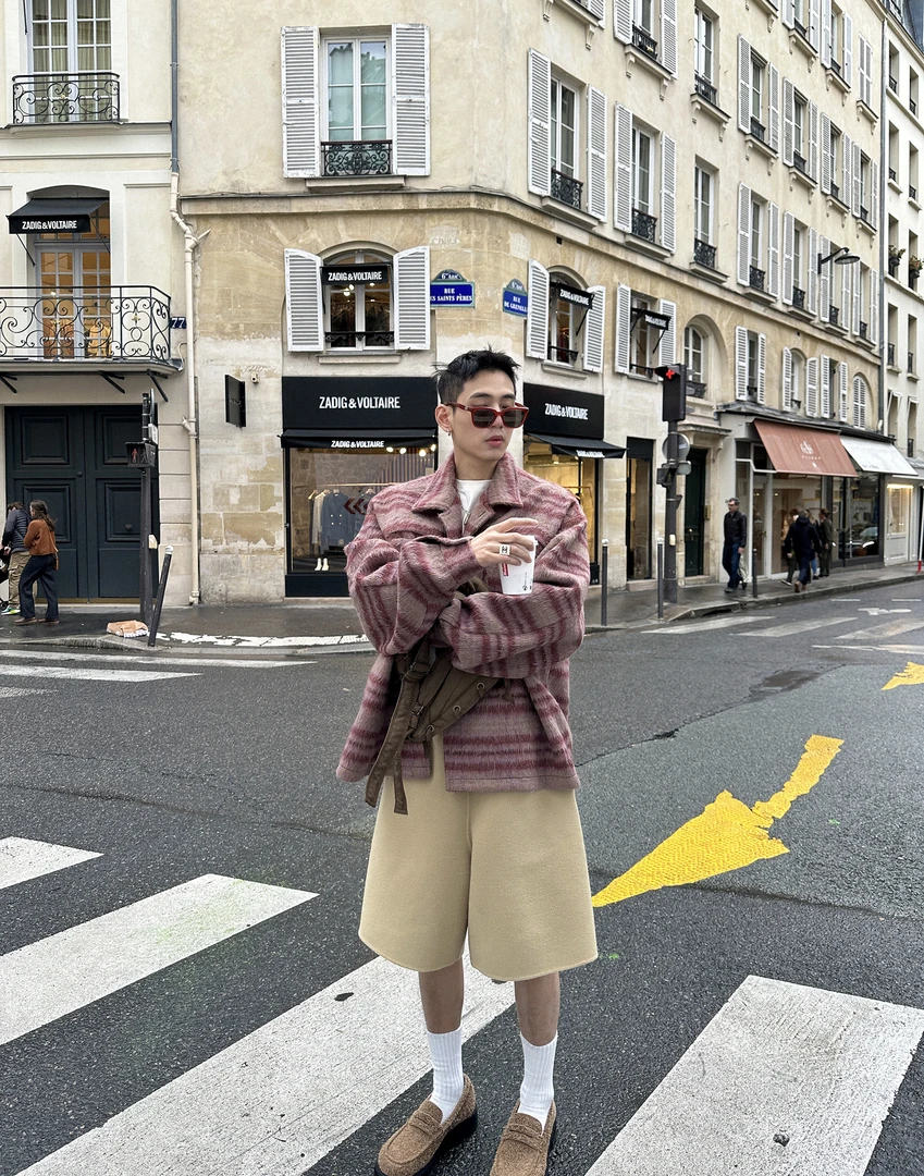 威廉威【杜丽乐野蔷薇】低饱和格纹长毛感廓形衬衣外套C698