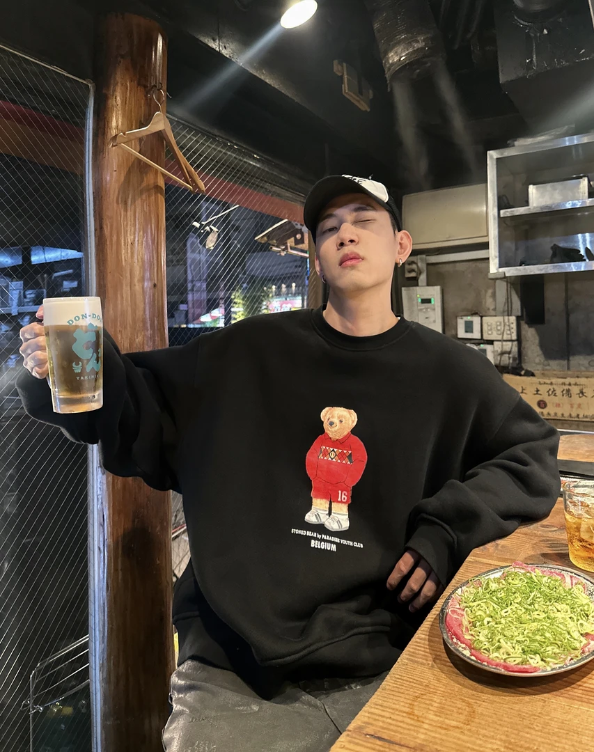 威廉威【Mom's little boy】重磅485g厚棉球队小熊棉感廓形卫衣D281