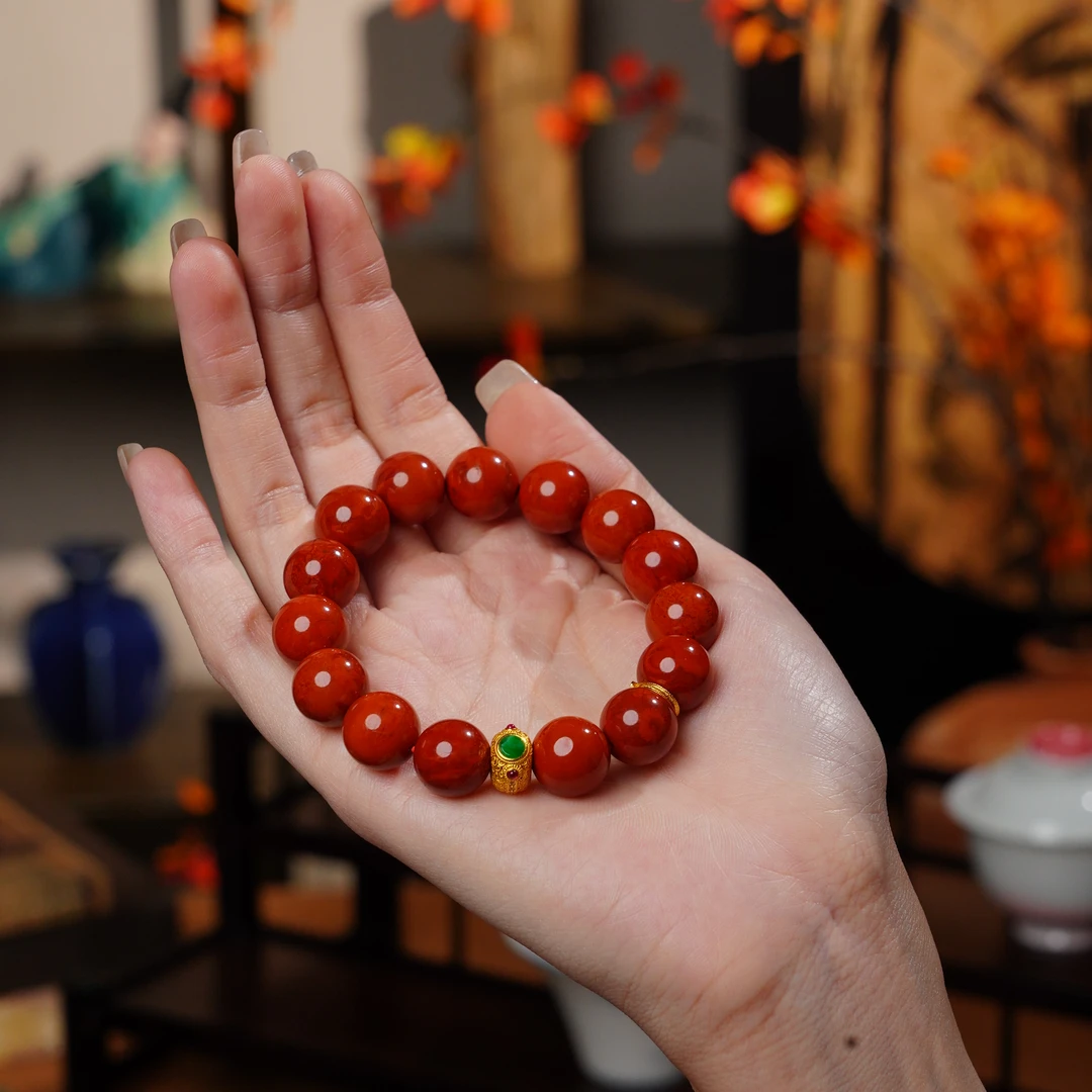 【枫叶醉秋】· 睿泽鉴宝 · S925瓦西南红圆珠手串  12mm  FHY0044