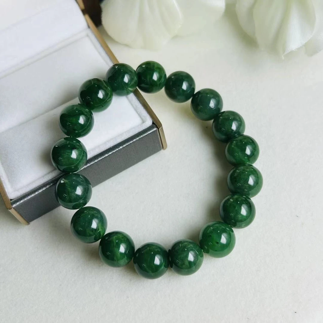 【睿泽鉴宝】和田玉碧玉手串（有矿点）  11+mm  BY3231