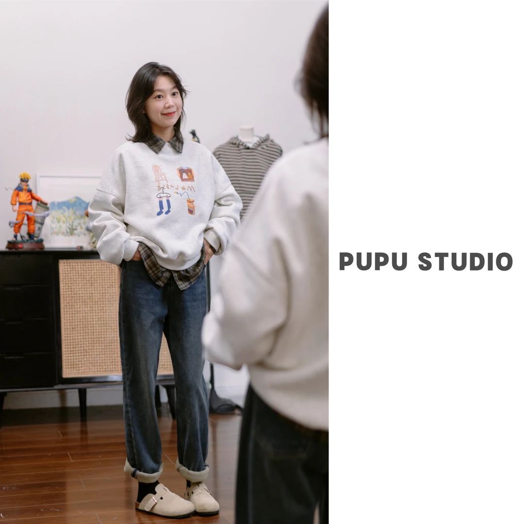 【小美好】设计师插画工艺水洗棉套头卫衣