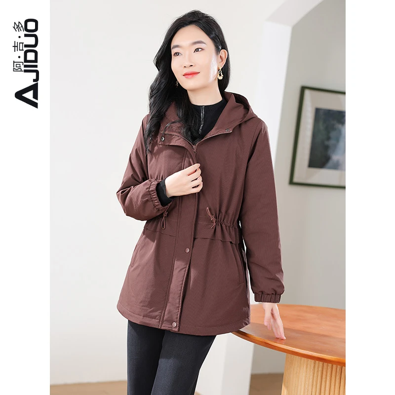 阿吉多A30872连帽加厚保暖棉服女新款冬季大码休闲棉衣夹棉外套