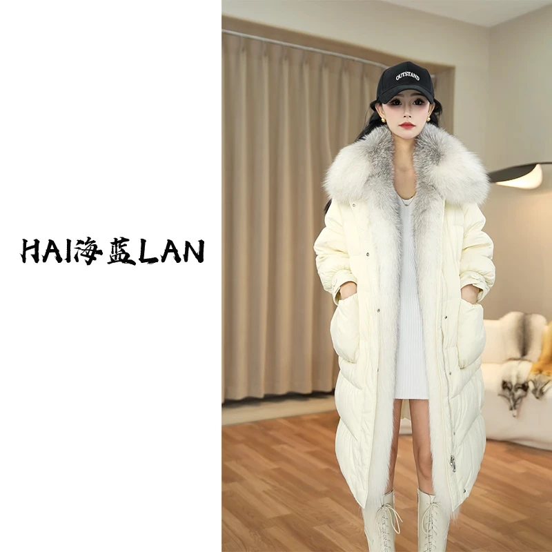 166 2024新款狐狸毛皮草鹅绒羽绒服冬季女中长款宽松90白鹅绒外套