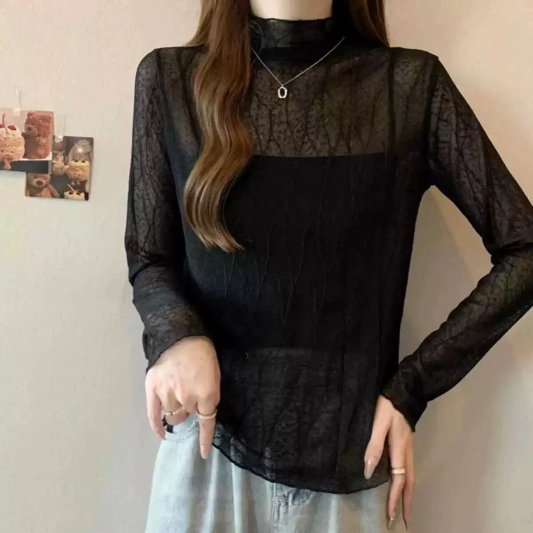 时尚百搭休闲上衣听编号小衫半高领气质秋冬打底衫洋气